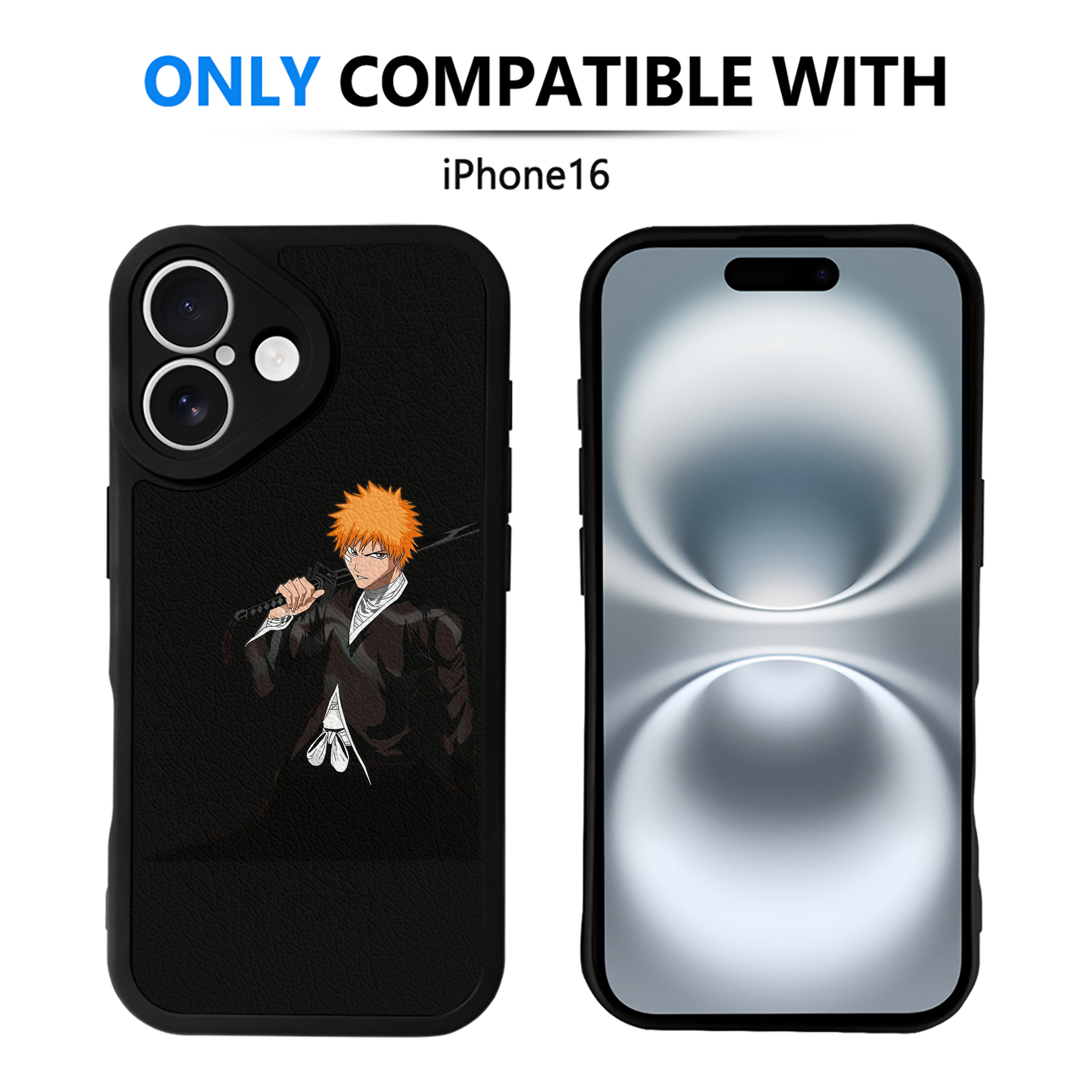 ブリーチ 黒崎一護（くろさき いちご）BLEACH Kurosaki Ichigo 【iPhone 16シリーズ対応】シリコンスマホケース（レザー調） 材質：シリコン